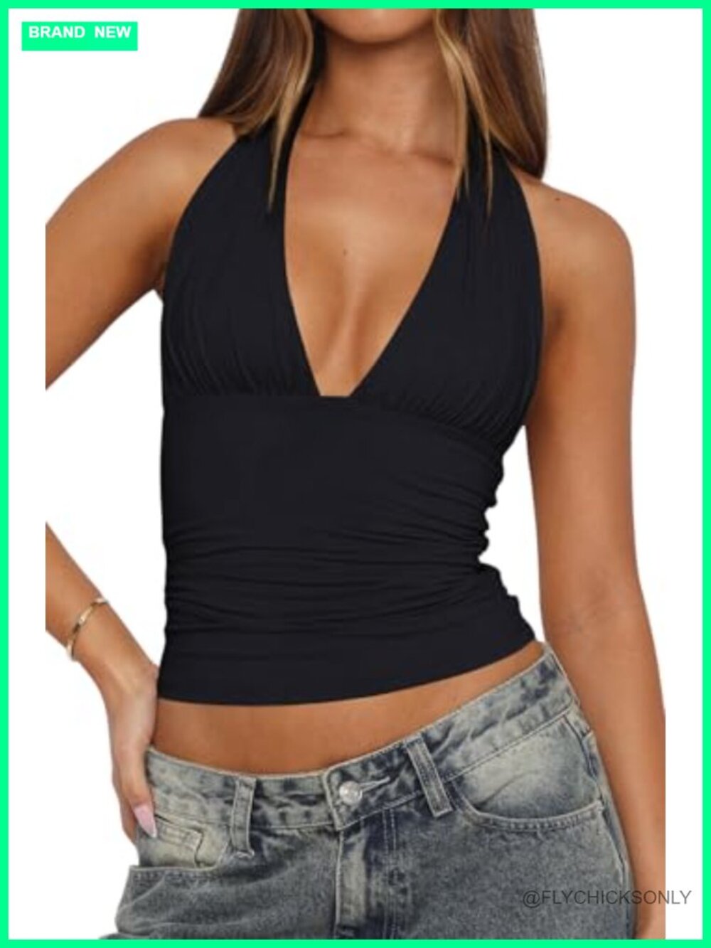 Women's Backless Tie Up Halter Crop Top Deep V Neck Going Out Summer Top